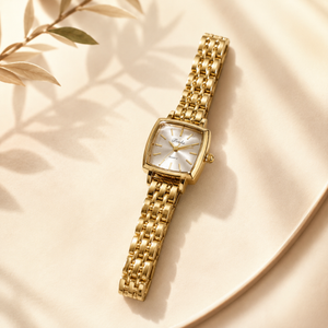 Watches Gold-Tone Square Dial Woven Mesh Bracelet Watch for Women
