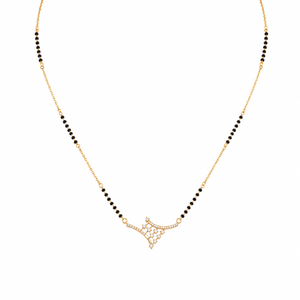KZ Gold Plated Crown CZ Mangalsutra for Women Black Bead Chain Asymmetric Arrow Pendant FS