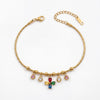 Gold Plated Snake Chain Bracelet with Multi Colour Stone Charm Cluster and Lobster Clasp