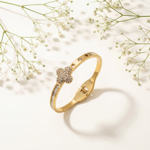 Pave CZ Heart Cluster Centerpiece Baby Kada Bangle | Gold Plated Slim Romantic Bracelet for Women