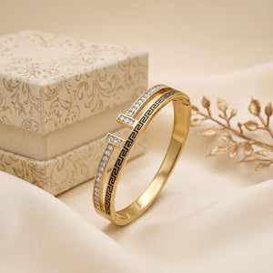 Greek Key Open Dual Band Baby Kada Bangle | Gold Plated Vintage Cuff Bracelet for Women