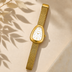 Watches Gold-Tone Pear Shape Dial Crystal Stone Hour Markers Bracelet Watch for Women