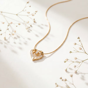Gold Open Heart Outline Pendant Chain Anti-Tarnish Necklace