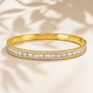 Gold Bar Set Diamond Oval Kada for Women | Horizontal Bar Stone Stainless Steel Ladies Bangle | Contemporary Festive Jewellery