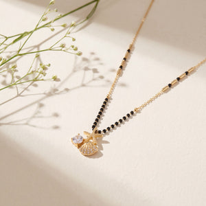 KZ Gold Plated Starfish Shell Mangalsutra for Women Black Bead Chain Ocean Charm Pendant FS