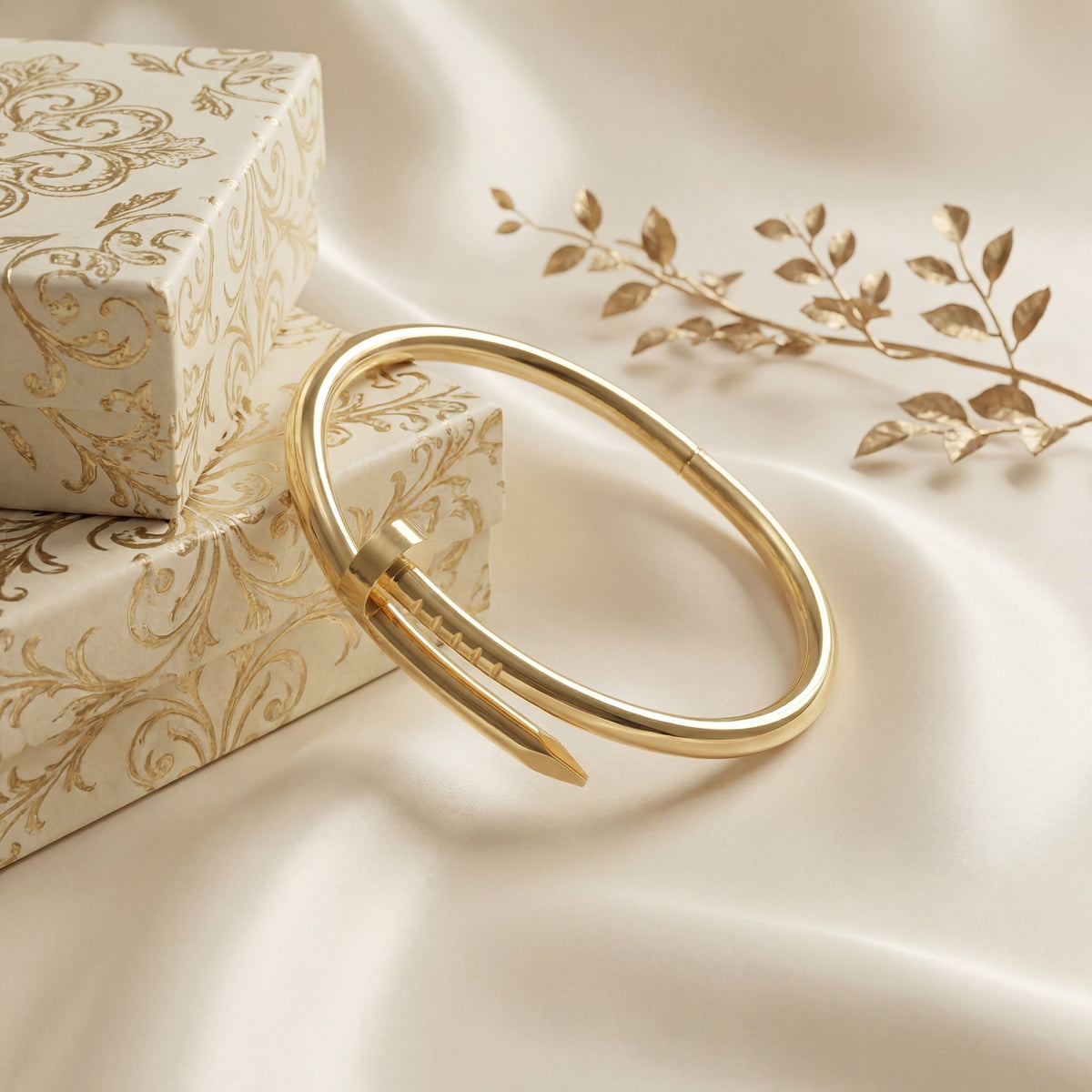 Sleek Nail Design Gold Kada Bangle | Minimalist Luxury Inspired Cuff Bracelet for Women