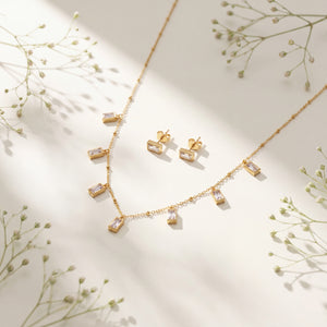 Anti tranish Gold plated 150 No. Minimal Square solitare white pendant with Studd Square earring for adults - 1 Pc