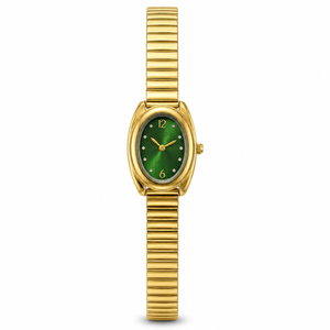 Watches Gold-Tone Oval Green Dial Classic Stretch Bracelet Watch for Women
