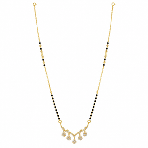 KZ Gold Plated Cascading Floral CZ Mangalsutra for Women Black Bead Chain Multi Drop Dangle Pendant FS