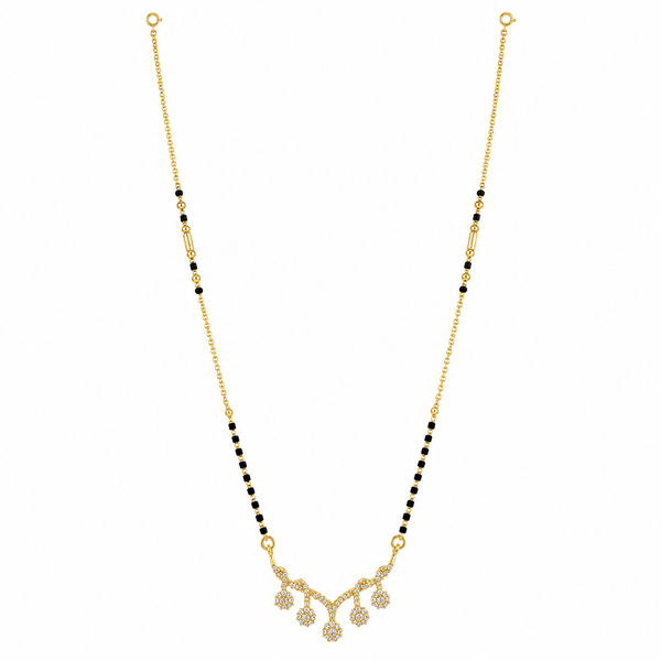 KZ Gold Plated Cascading Floral CZ Mangalsutra for Women Black Bead Chain Multi Drop Dangle Pendant FS