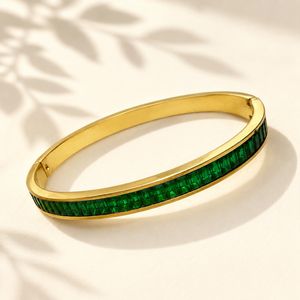 Gold Wavy Green Stone Oval Kada for Women | Twisted Diamond Cut Stainless Steel Ladies Bangle | Festive Party Wear Jewellery