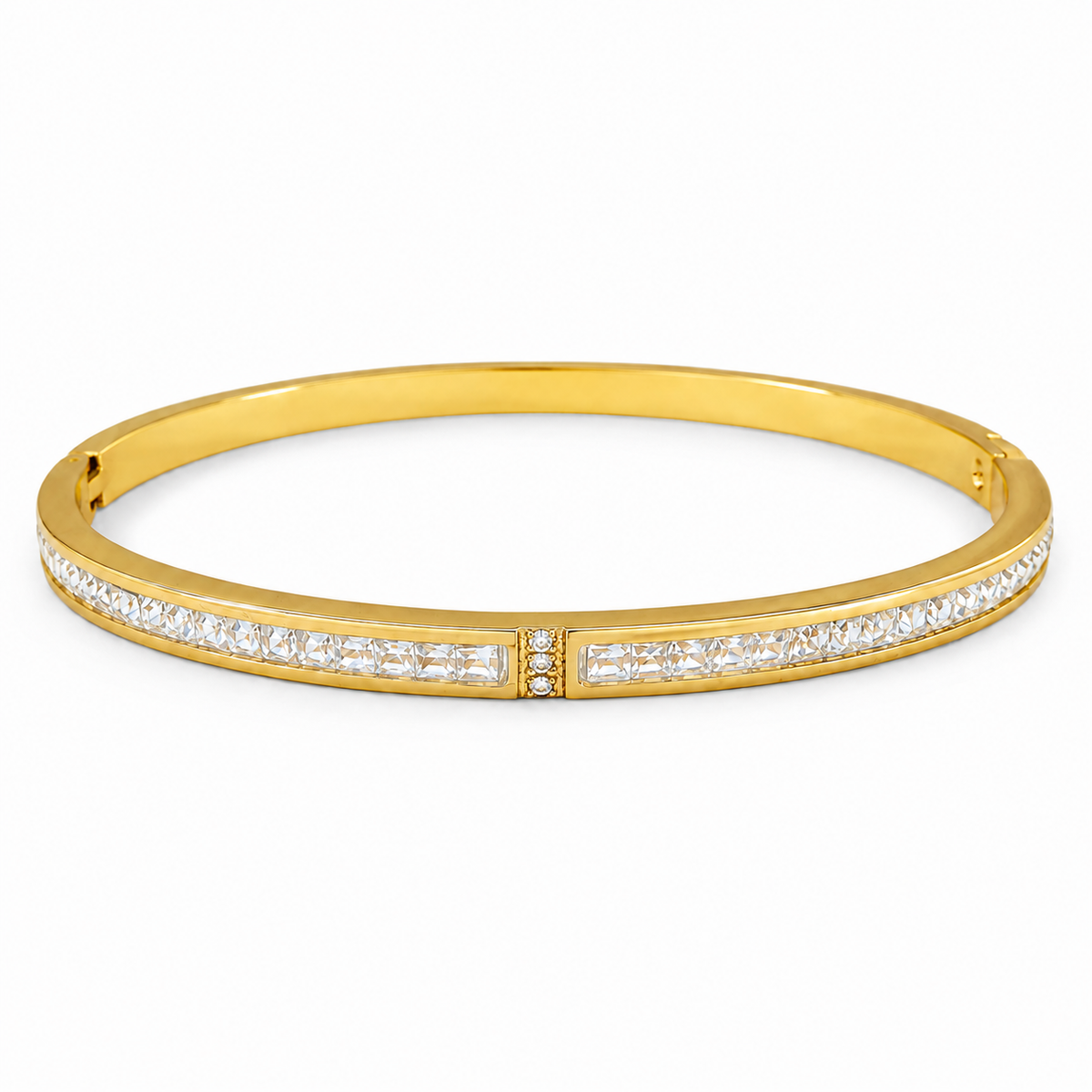 Gold Channel Set Baguette Diamond Row Kada for Women | Center Panel Small Stone Stainless Steel Ladies Bangle | Premium Festive Jewellery