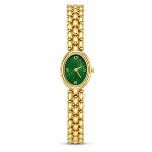 Watches Gold-Tone Oval Green Dial Chain Bracelet Watch for Women