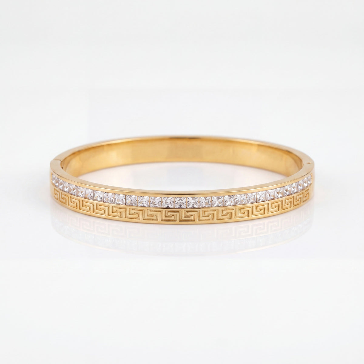 Greek Key Maze Slim Baby Kada Bangle | Gold Plated Engraved Vintage Stackable Bracelet for Women