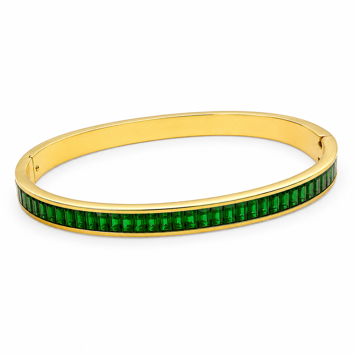 Gold Wavy Green Stone Oval Kada for Women | Twisted Diamond Cut Stainless Steel Ladies Bangle | Festive Party Wear Jewellery