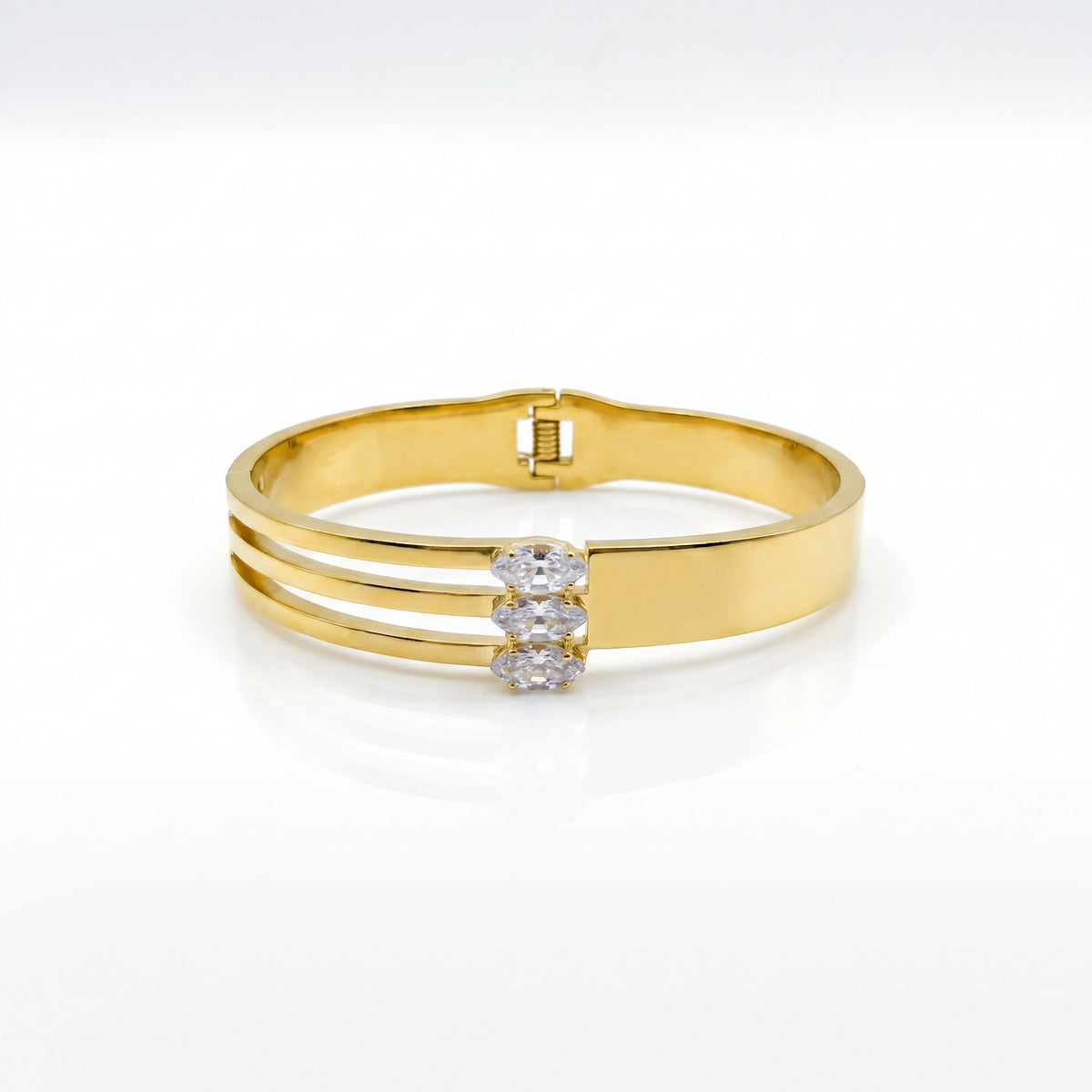 Triple Strand Solitaire CZ Baby Kada Bangle | Gold Plated Multi Band Stackable Bracelet for Women