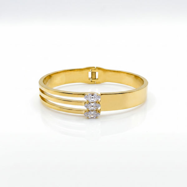 Triple Strand Solitaire CZ Baby Kada Bangle | Gold Plated Multi Band Stackable Bracelet for Women