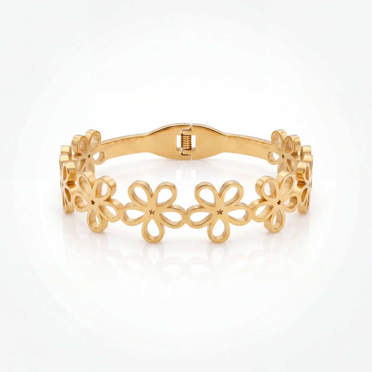 Daisy Floral Cutout Linked Baby Kada Bangle | Gold Plated Five Flower Chain Cuff Bracelet for Women