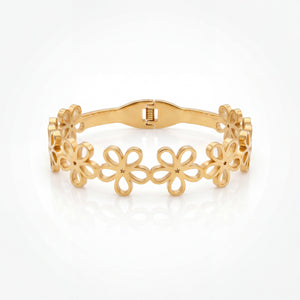 Daisy Floral Cutout Linked Baby Kada Bangle | Gold Plated Five Flower Chain Cuff Bracelet for Women