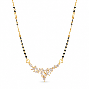 KZ Gold Plated V Shape Marquise CZ Mangalsutra for Women Black Bead Chain Cascading Fan Pendant FS