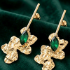 Anti-Tarnish Gold Plated Abstract Floral Crystal Green Earrings - 1 Pair