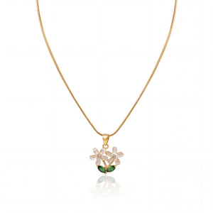 Gold Green Leaf Enamel Flower Pendant Chain Anti-Tarnish Necklace