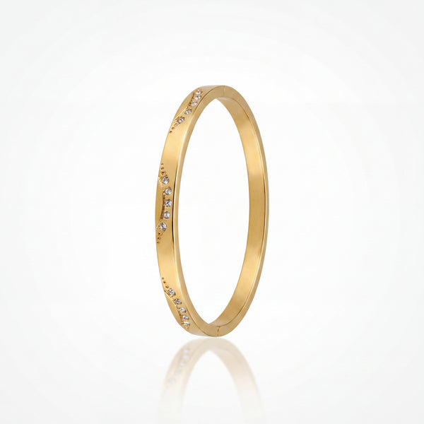 Slim Plain Gold Bezel CZ Baby Kada Bangle | Minimalist Stackable Cuff Bracelet for Women
