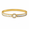 Gold Marquise Diamond Accent Oval Kada for Women | Navette Stone Stainless Steel Ladies Bangle | Elegant Festive Jewellery