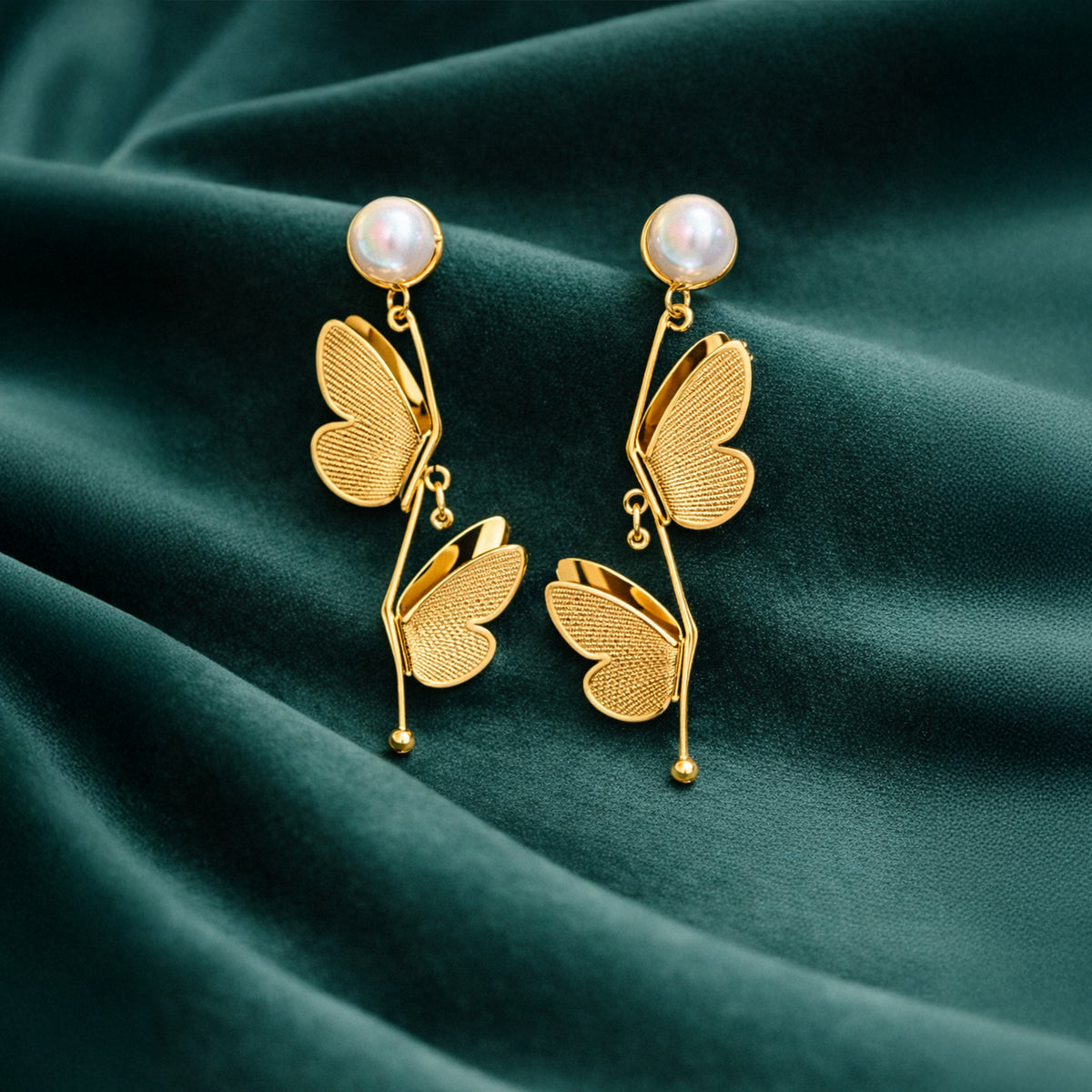 Anti-Tarnish Gold Plated Hanging Half Butterfly Earrings - 1 Pair