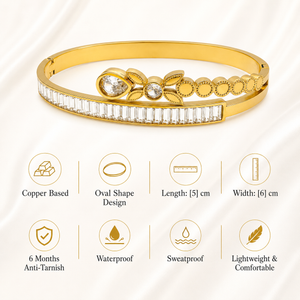 Gold Flush Set Diamond Grain Oval Kada for Women | Smooth Surface Stone Stainless Steel Ladies Bangle | Sleek Design Jewellery