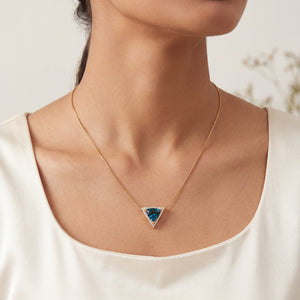 Gold Triangle Blue Sapphire Stone Pendant Chain Anti-Tarnish Necklace
