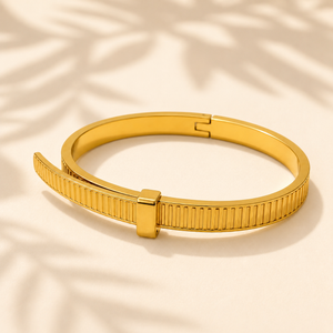 Gold Slim Bar Set Diamond Oval Kada for Women | Horizontal Bar Stone Quick Stainless Steel Ladies Bangle | Contemporary Festive Jewellery