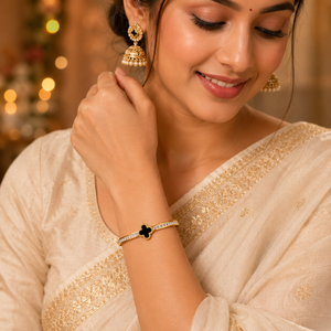 Gold Floral Cluster Diamond Oval Kada for Women | Petal Stone Stainless Steel Ladies Bangle | Flower Design Festive Jewellery