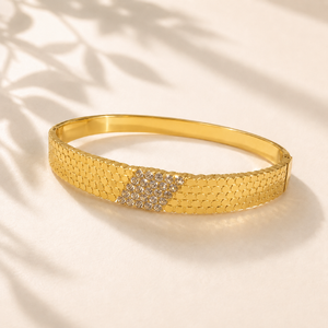 Gold Eternity Diamond All-Around Oval Kada for Women | Full Stone Coverage Stainless Steel Ladies Bangle | Premium Festive Jewellery