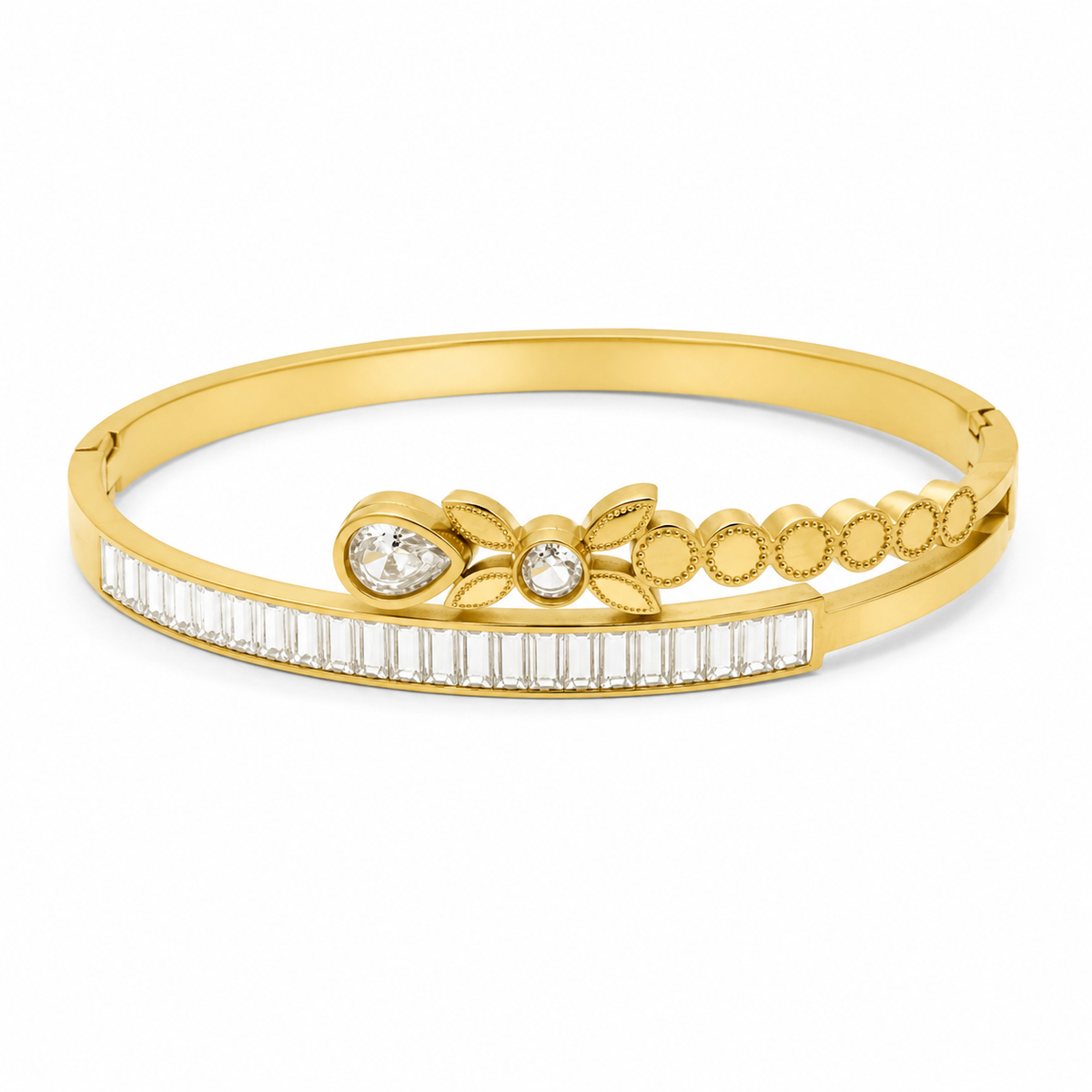 Gold Flush Set Diamond Grain Oval Kada for Women | Smooth Surface Stone Stainless Steel Ladies Bangle | Sleek Design Jewellery
