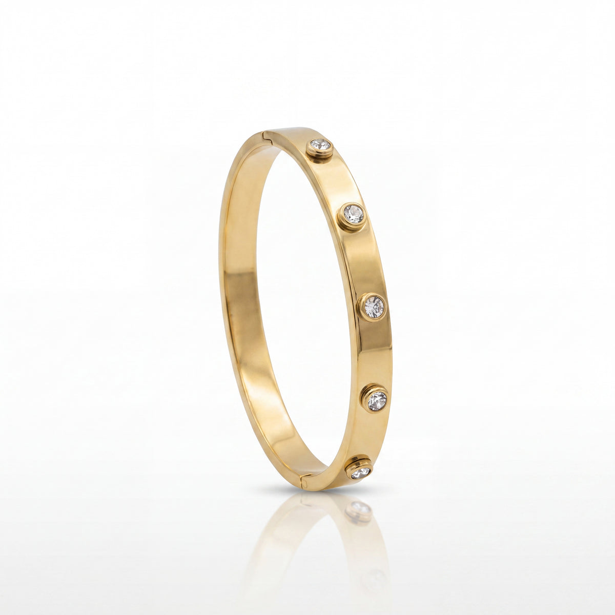 Three Stone Bezel CZ Slim Baby Kada Bangle | Gold Plated Solitaire Trio Bracelet for Women