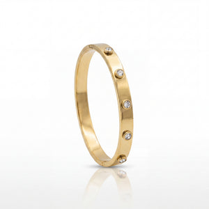Three Stone Bezel CZ Slim Baby Kada Bangle | Gold Plated Solitaire Trio Bracelet for Women