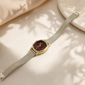 Watches Gold-Tone Octagonal Maroon Dial Multi Strand Bracelet Watch for Women