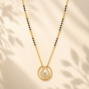 KZ Gold Plated Circle Teardrop Frame CZ Mangalsutra for Women Black Bead Chain Open Circle Pendant FS