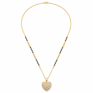 KZ Gold Plated Pave Heart CZ Mangalsutra for Women Black Bead Chain Full CZ Heart Pendant FS