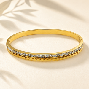 Gold Infinity Diamond Oval Kada for Women | Figure Eight Stone Stainless Steel Ladies Bangle | Symbolic Festive Jewellery
