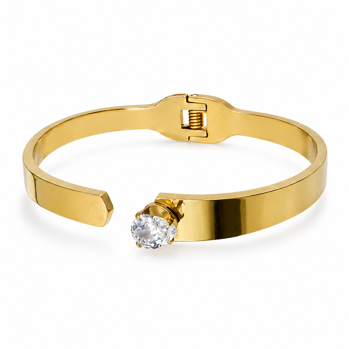 Single Solitaire CZ Open Bypass Baby Kada Bangle | Gold Plated Tip Cuff Bracelet for Women