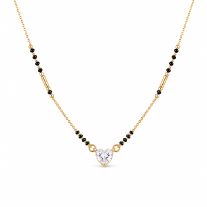 KZ Gold Plated Pink Heart Solitaire CZ Mangalsutra for Women Black Bead Chain Love Pendant FS