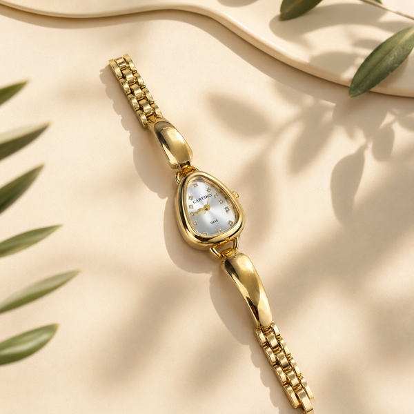 Watches Gold-Tone Pear Shape Dial Crystal Stone Bracelet Watch for Women