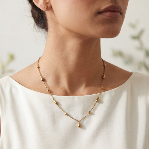 Anti tranish Gold plated 125 No. Half drop Chain with Minimal Half drop Earrings for adults - 1 Pc