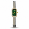 Watches Two-Tone Rectangular Green Dial Crystal Studded Bezel Bracelet Watch for Women