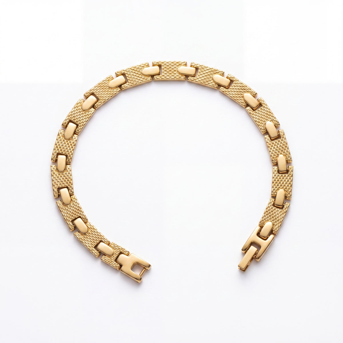 Men's Gold Plated Stainless Steel Textured Diamond-Cut H-Link Bracelet