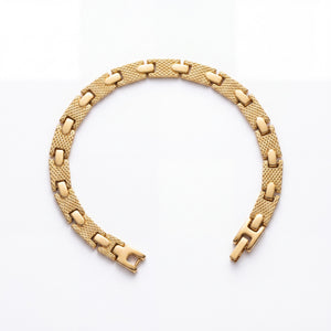 Men's Gold Plated Stainless Steel Textured Diamond-Cut H-Link Bracelet