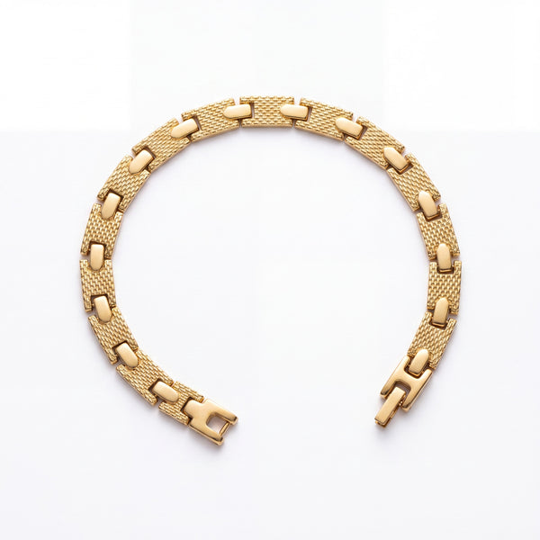 Men's Gold Plated Stainless Steel Textured Diamond-Cut H-Link Bracelet