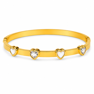 Gold Heart Shape Diamond Oval Kada for Women | Raised Heart Motif Stainless Steel Ladies Bangle | Romantic Festive Jewellery